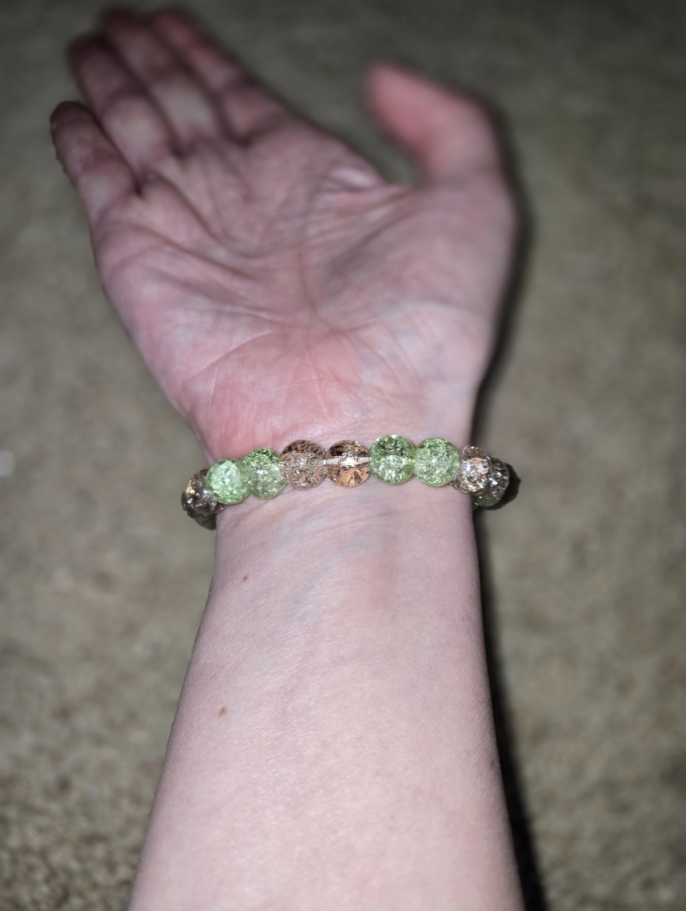 Handcrafted Beaded Bracelet • Green & Gold Sparkle Beads • Giftable 299 - Picture 4 of 5